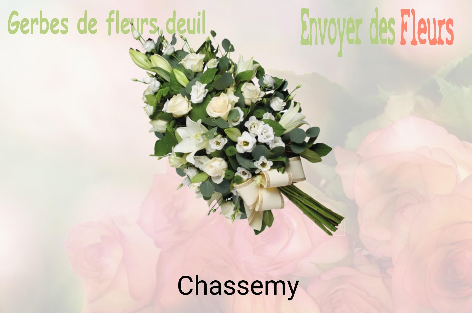 Gerbe de fleurs de deuil livrée à Chassemy
